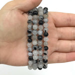 6mm Black Rutilated Quartz Gemstone Bead Unisex Stretch Bracelet