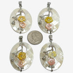 Oval Mother of Pearl Shell With Flower Bead Charm Pendants