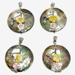Hollow Round Abalone A Quality Shell With Flower Bead Charm Pendants