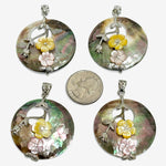 Hollow Round Abalone A Quality Shell With Flower Bead Charm Pendants