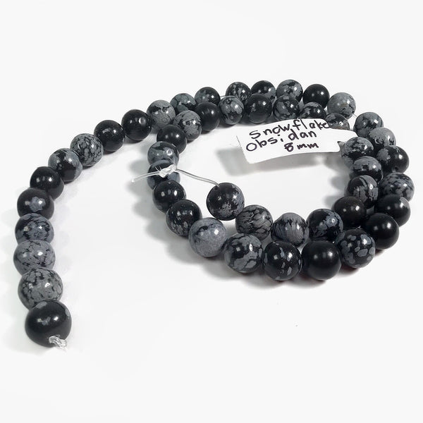 8mm Snowflake Obsidian Crystal Bead Strand - Gem Avenue Wholesale