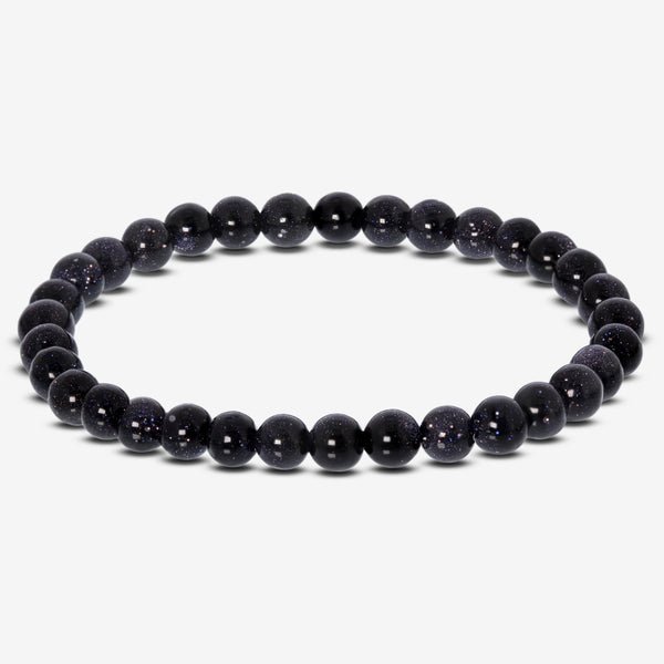 Blue Goldstone Bead Unisex Stretch Bracelet - Gem Avenue