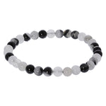 6mm Black Rutilated Quartz Gemstone Bead Unisex Stretch Bracelet