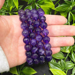 Handmade 10mm Round Stretch Amethyst Bead Unisex Bracelet