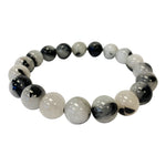 10mm Black Rutilated Quartz Gemstone Bead Unisex Stretch Bracelet