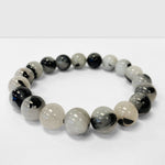 10mm Black Rutilated Quartz Gemstone Bead Unisex Stretch Bracelet