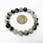 10mm Black Rutilated Quartz Gemstone Bead Unisex Stretch Bracelet