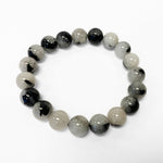 10mm Black Rutilated Quartz Gemstone Bead Unisex Stretch Bracelet