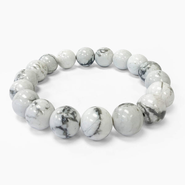 White Howlite Gemstone Bead Unisex Handmade Stretch Bracelet - Gem Avenue