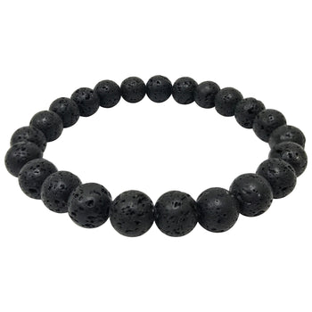 Black Lava Stone Gemstone Bead Unisex Stretch Bracelet - Gem Avenue