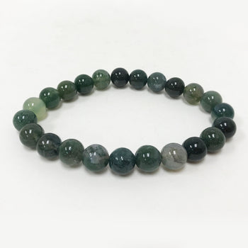 8mm Moss Agate Gemstone Unisex Handmade Stretch Bracelet - Gem Avenue