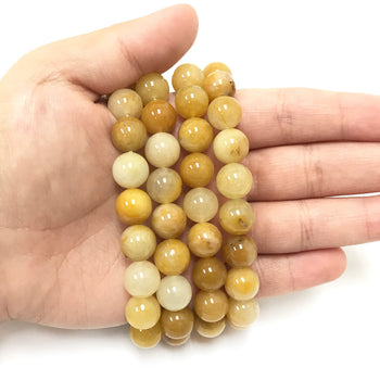 Yellow Jade 10mm Round Beads Handmade Stretch Unisex Bracelets-Gem Avenue Wholesale