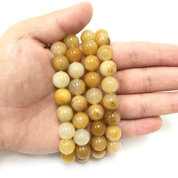 Yellow Jade 10mm Round Beads Handmade Stretch Unisex Bracelets-Gem Avenue Wholesale