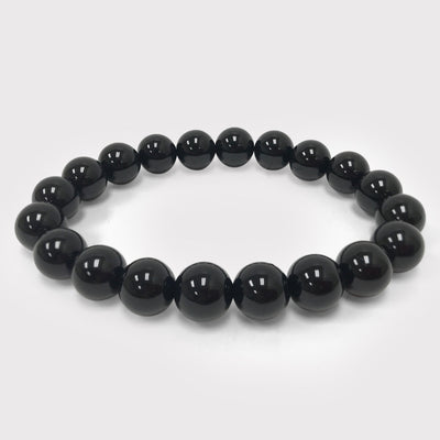 10mm Black Obsidian Gemstone Bead Unisex Handmade Stretch Bracelet