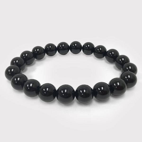 10mm Black Obsidian Gemstone Bead Unisex Handmade Stretch Bracelet - Gem Avenue