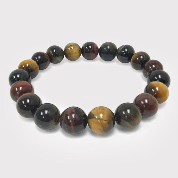 10mm Multi-Color Tiger Eye Gemstone Bead Unisex Handmade Stretch Bracelet - Gem Avenue