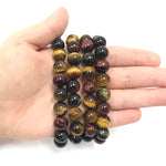 10mm Multicolor Tiger Eye Gemstone Bead Unisex Stretch Bracelet