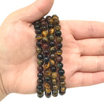 6mm Multi Tigers Eye Gemstone Unisex Stretch Bracelet