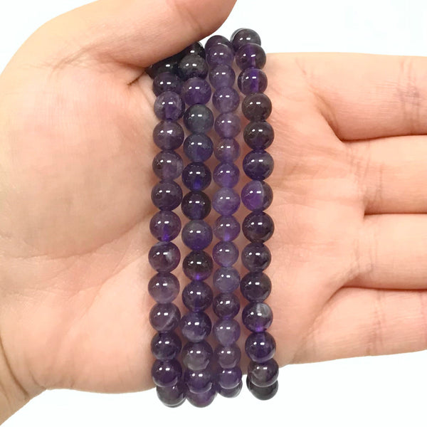 Natural Amethyst Gemstone Bead Handmade Stretch Unisex Bracelet - Gem Avenue Wholesale