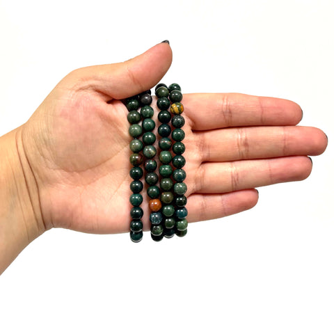 6mm Bloodstone Gemstone Unisex Stretch Bracelet - Gem Avenue Wholesale