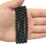 6mm Black Tourmaline Gemstone Bead Unisex Stretch Bracelet