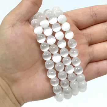 Natural Selenite Gemstone Bead Handmade Stretch Unisex Bracelet - Gem Avenue Wholesale