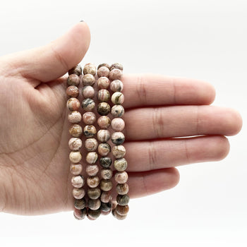 6mm Rhodochrosite Gemstone Bead Bracelet Unisex Handmade Stretch Jewelry