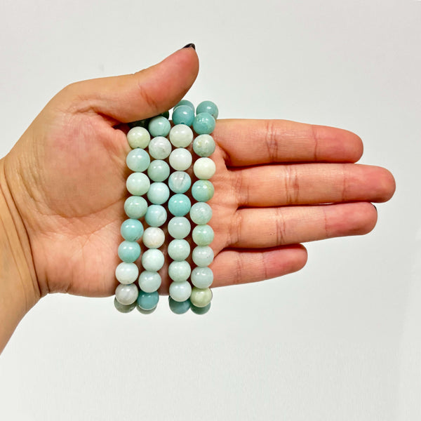 8mm Blue Amazonite Gemstone Unisex Stretch Bracelet