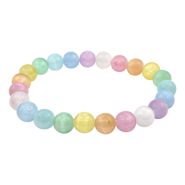 Multicolor Selenite 8mm Round Bead Stretch Bracelet - Gem Avenue Retail
