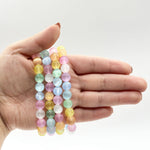 Multicolor Selenite 8mm Round Bead Stretch Bracelet Handmade Unisex Crystal Healing Jewelry