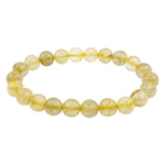 Golden Rutilated Quartz 8mm Round Bead Stretch Bracelet Natural Gemstone Handmade Unisex Jewelry
