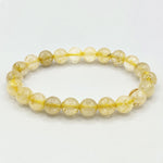 Golden Rutilated Quartz 8mm Round Bead Stretch Bracelet Natural Gemstone Handmade Unisex Jewelry