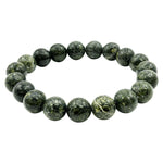 10mm Natural Serpentine Dark Green Round Bead Bracelet - 8-Inch Stretch