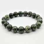 10mm Natural Serpentine Dark Green Round Bead Bracelet - 8-Inch Stretch