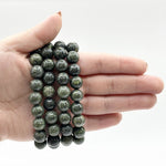 10mm Natural Serpentine Dark Green Round Bead Bracelet - 8-Inch Stretch