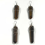 Tiger Eye Pointed Pendant With Wire Wrapped Charms