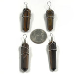 Tiger Eye Pointed Pendant With Wire Wrapped Charms