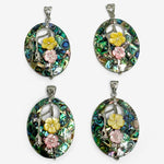 Oval Abalone Shell With Flower Bead Charm Pendants
