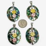 Oval Abalone Shell With Flower Bead Charm Pendants