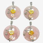 Hollow Round Rose Quartz Shell With Flower Bead Charm Pendants