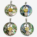 Hollow Round Abalone B Quality Shell With Flower Bead Charm Pendants