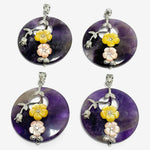 Hollow Round Amethyst Shell With Flower Bead Charm Pendants