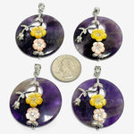 Hollow Round Amethyst Shell With Flower Bead Charm Pendants