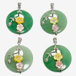 Hollow Round Green Aventurine Shell With Flower Bead Charm Pendants