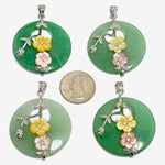 Hollow Round Green Aventurine Shell With Flower Bead Charm Pendants