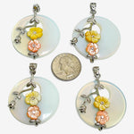 Hollow Round Opalite Shell With Flower Bead Charm Pendants