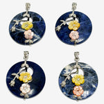 Hollow Round Sodalite Shell With Flower Bead Charm Pendants