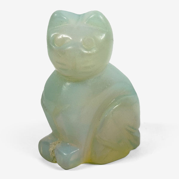 Hand-Carved Opalite Cat Animal Carving