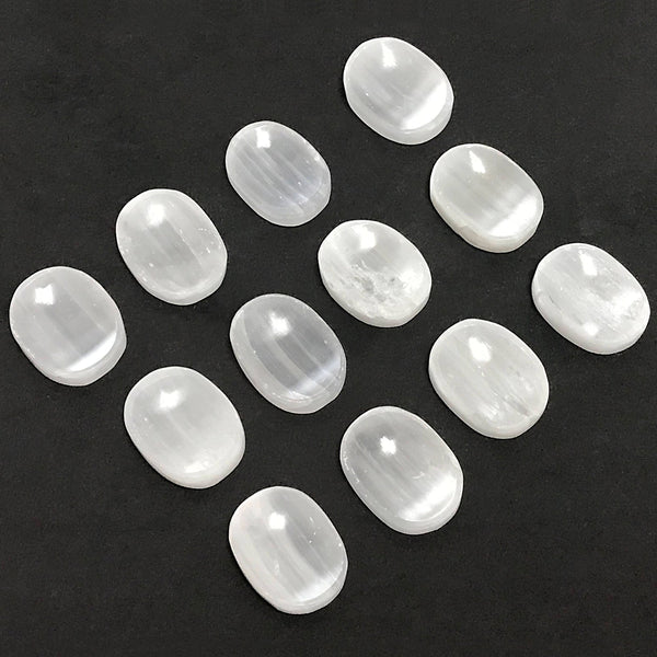 Hand Carved Selenite Worry Stones with Thumb Indent - Gem Avenue Wholesale