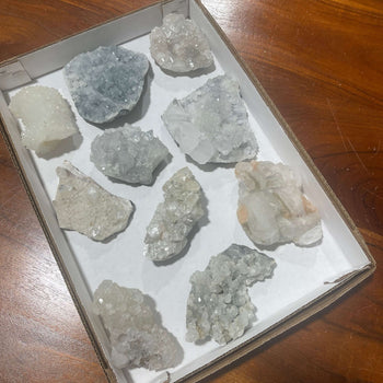 10-Piece Apophyllite & Stilbite Raw Crystals Mineral Specimen Flat